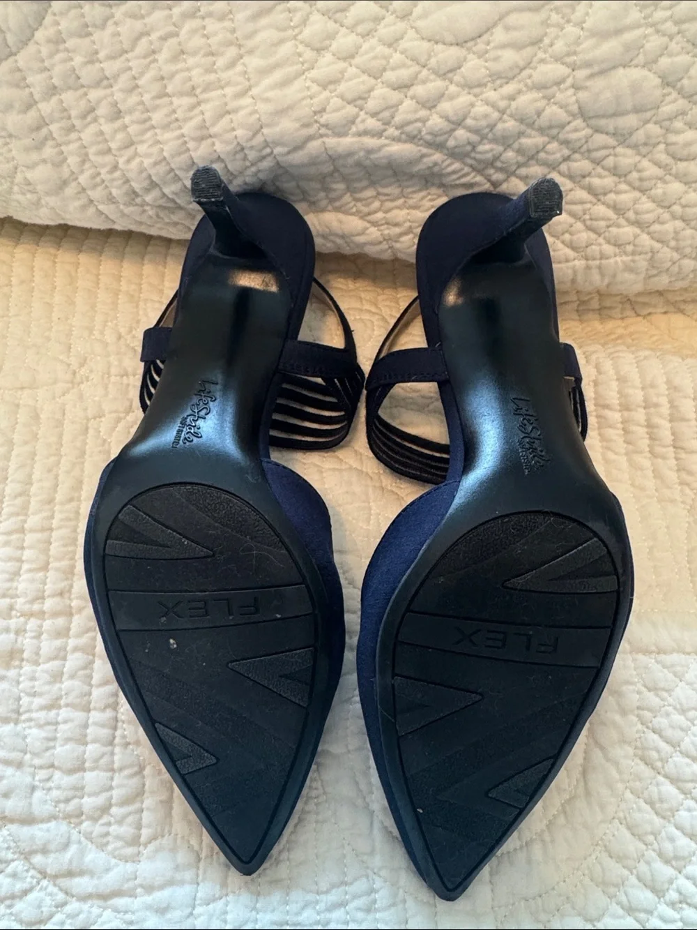 Life Stride Navy Pointed Slingback Pumps with Strappy Ankle